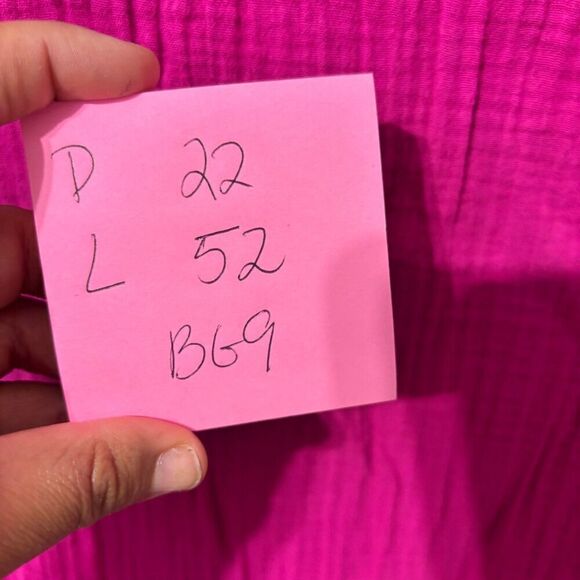 Ocean + Main Gauze Midi Dress Pink Medium 3/4 Sleeve Slit V-Neck Pockets - Picture 9 of 9